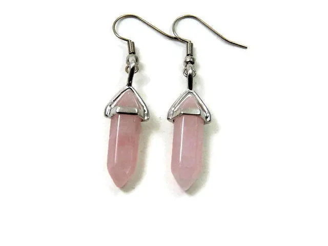 Small Rose Quartz Crystal Point Earrings