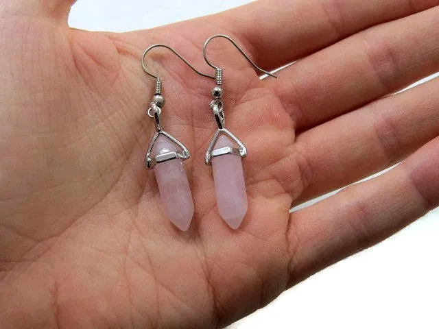 Small Rose Quartz Crystal Point Earrings