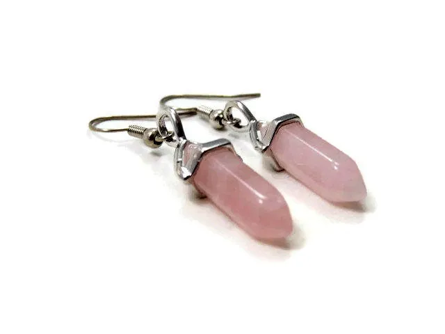 Small Rose Quartz Crystal Point Earrings