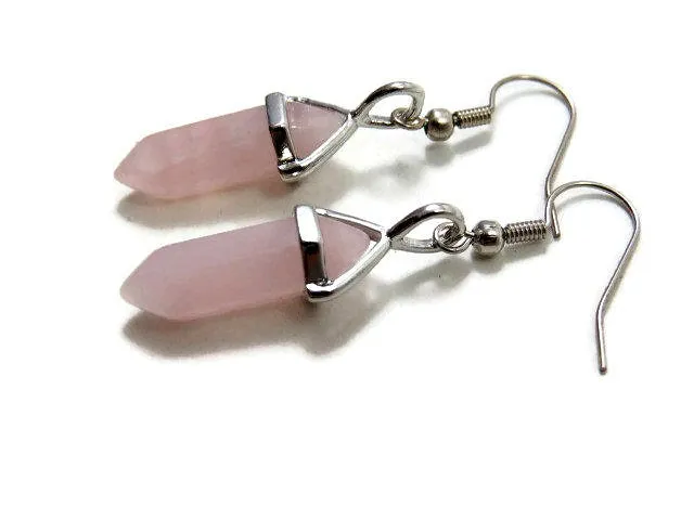 Small Rose Quartz Crystal Point Earrings