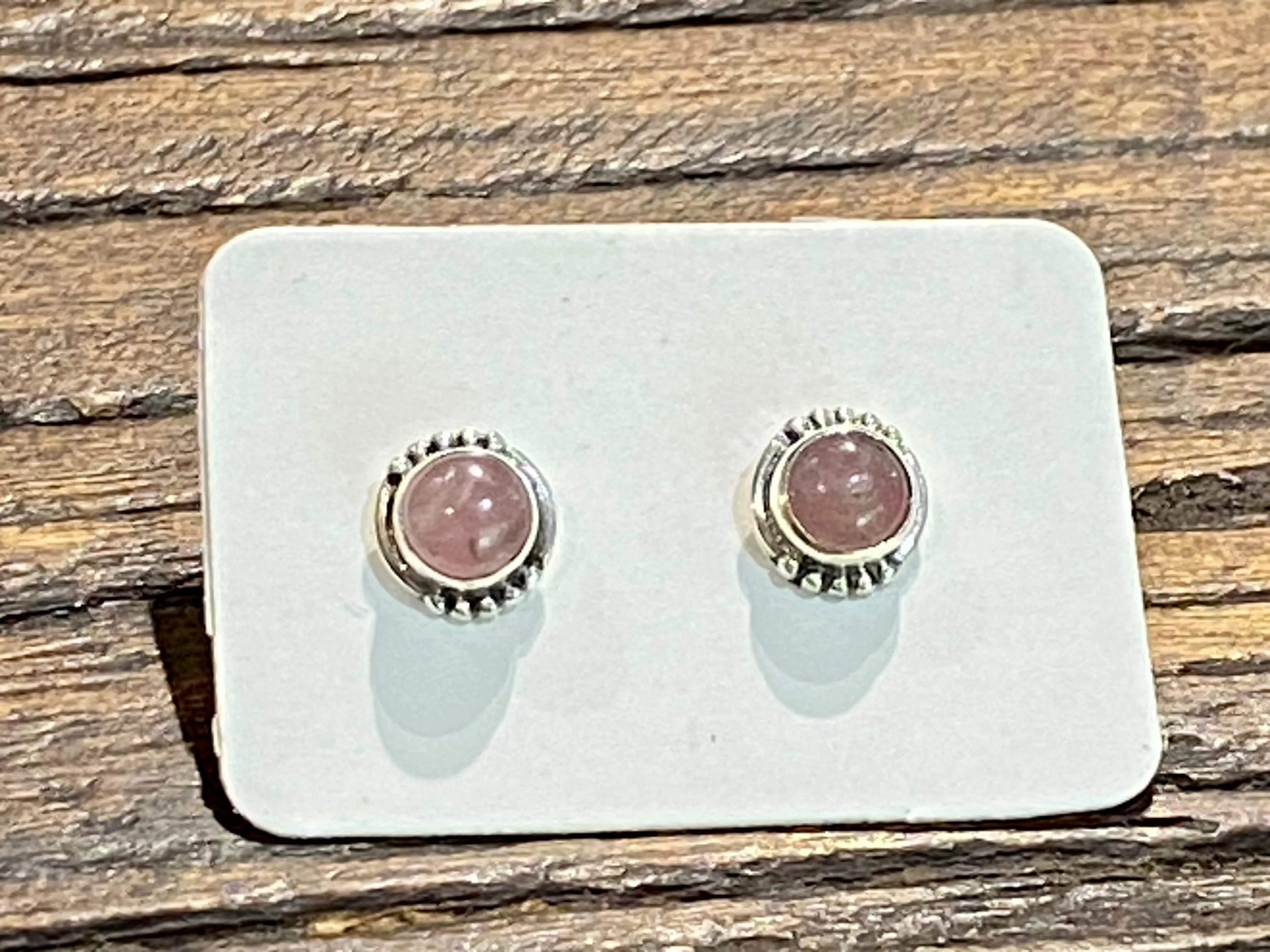 Small Rose Quartz Silver Studs