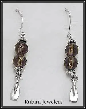 Smokey Quartz & Mini Blades Dangle Wire Earrings by Rubini Jewelers