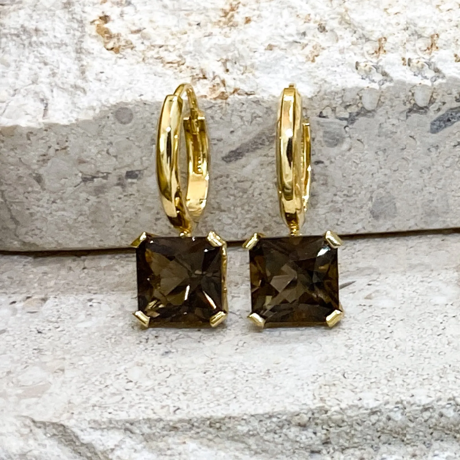 Smoky Quartz 8mm Plated Yellow Gold Silver Earrings | Stargaze Collection