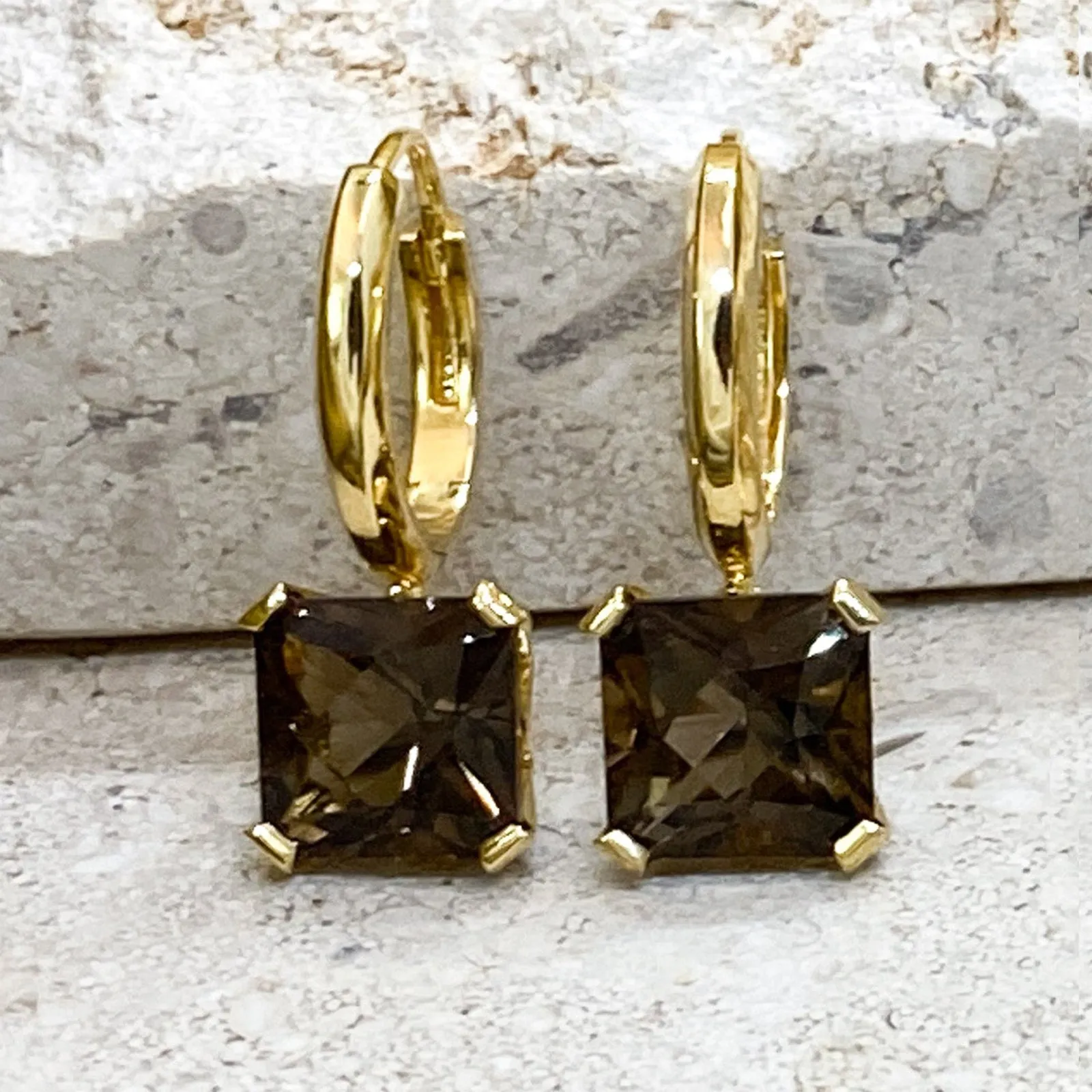 Smoky Quartz 8mm Plated Yellow Gold Silver Earrings | Stargaze Collection