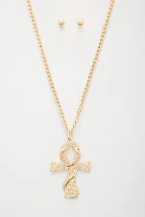 Snake Wrap Cross Pendant Curb Link Necklace