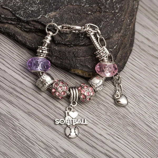 Softball Pandora Style Bracelet