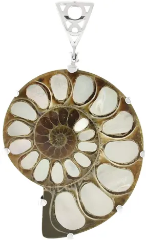 Starborn Ammonite with Mother of Pearl Inlay, Prong Set Pendant