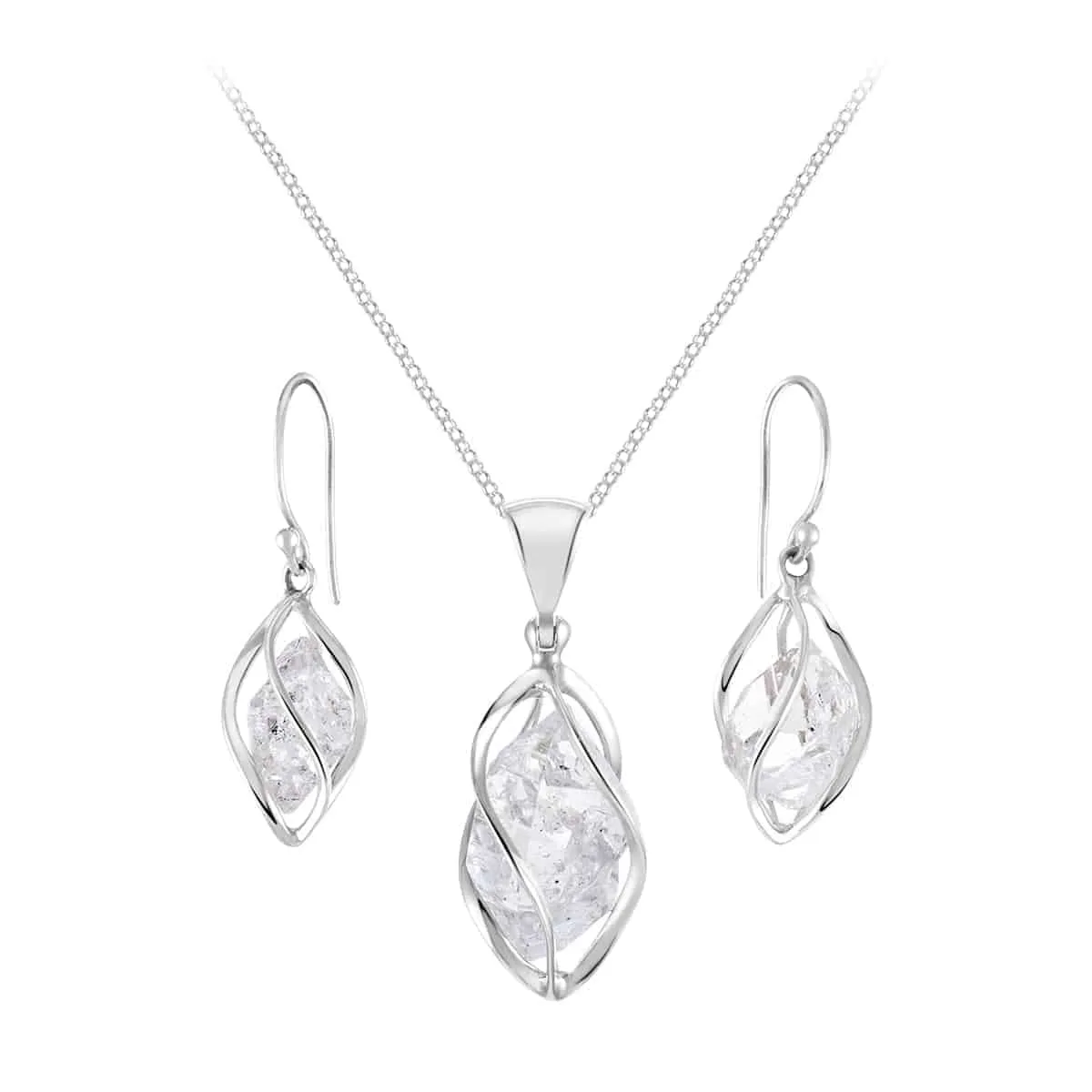 Starborn Sterling Silver natural Herkimer Diamond Quartz Pendant and Earrings with 16" Chain