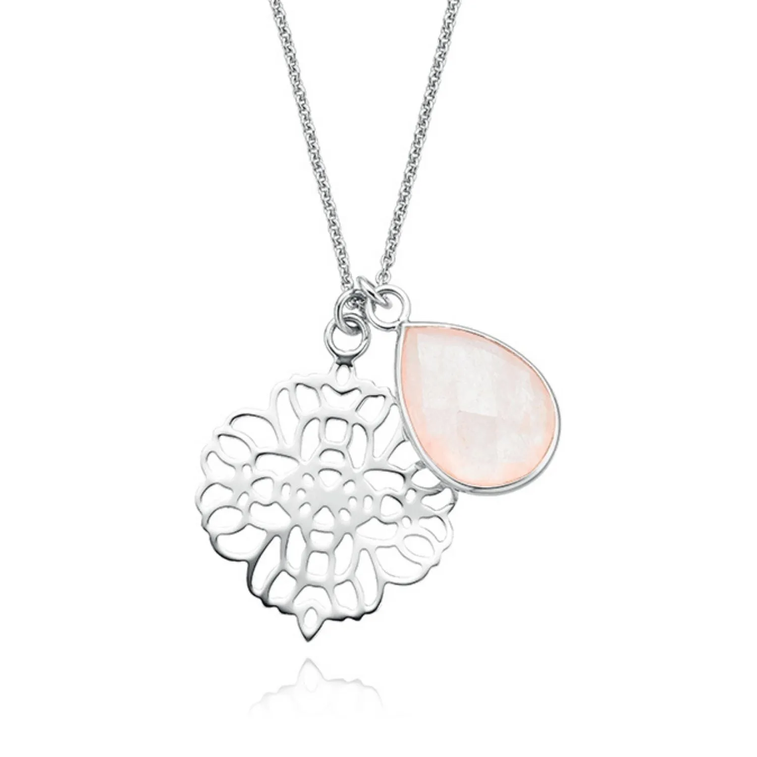 Sterling Silver 10x14mm Rose Quartz Filigree Necklace