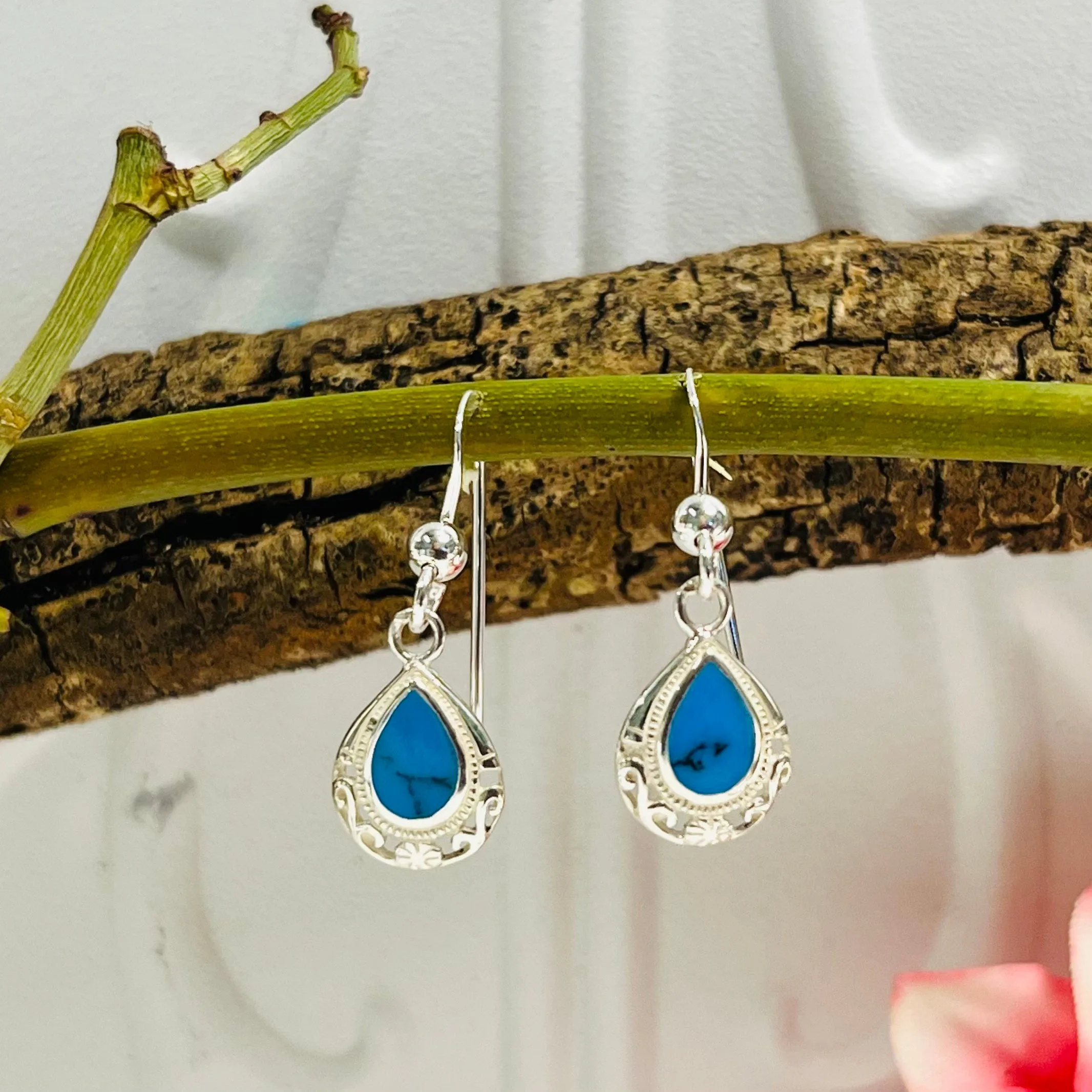 Sterling Silver & Aqua Drop Down earrings