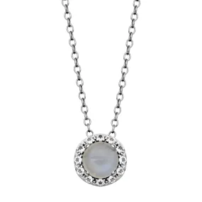 Sterling Silver Blue Rainbow Moonstone and White Topaz Necklace