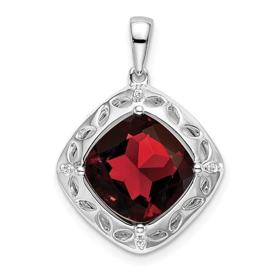 Sterling Silver Cushion 10mm Gemstone And Diamond Pendants