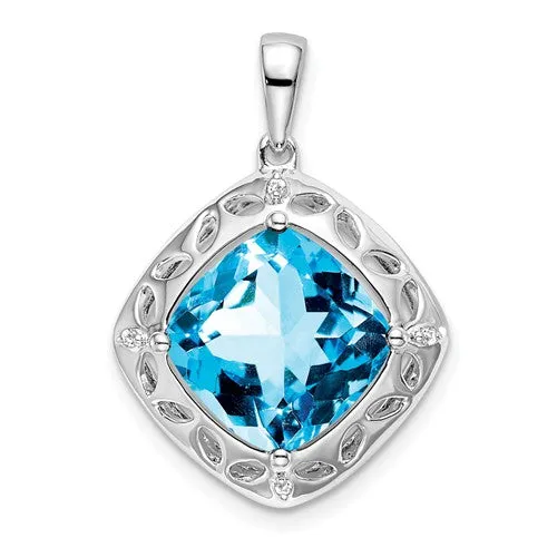 Sterling Silver Cushion 10mm Gemstone And Diamond Pendants