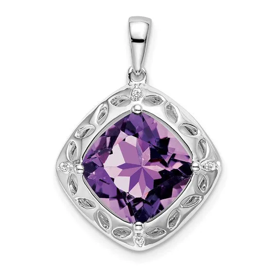 Sterling Silver Cushion 10mm Gemstone And Diamond Pendants