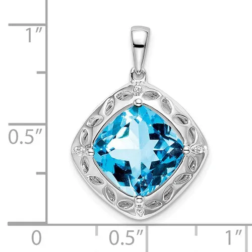 Sterling Silver Cushion 10mm Gemstone And Diamond Pendants