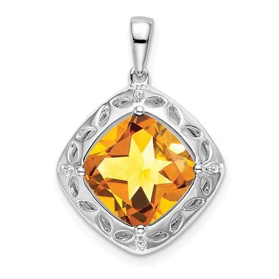 Sterling Silver Cushion 10mm Gemstone And Diamond Pendants