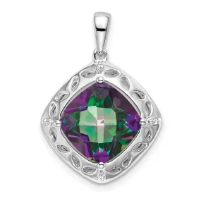 Sterling Silver Cushion 10mm Gemstone And Diamond Pendants