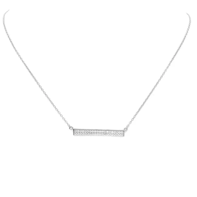 Sterling Silver CZ Bar Pendant Necklace