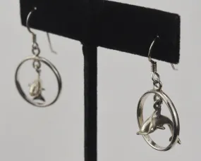 Sterling Silver Dangling Dolphins Hoop Earrings