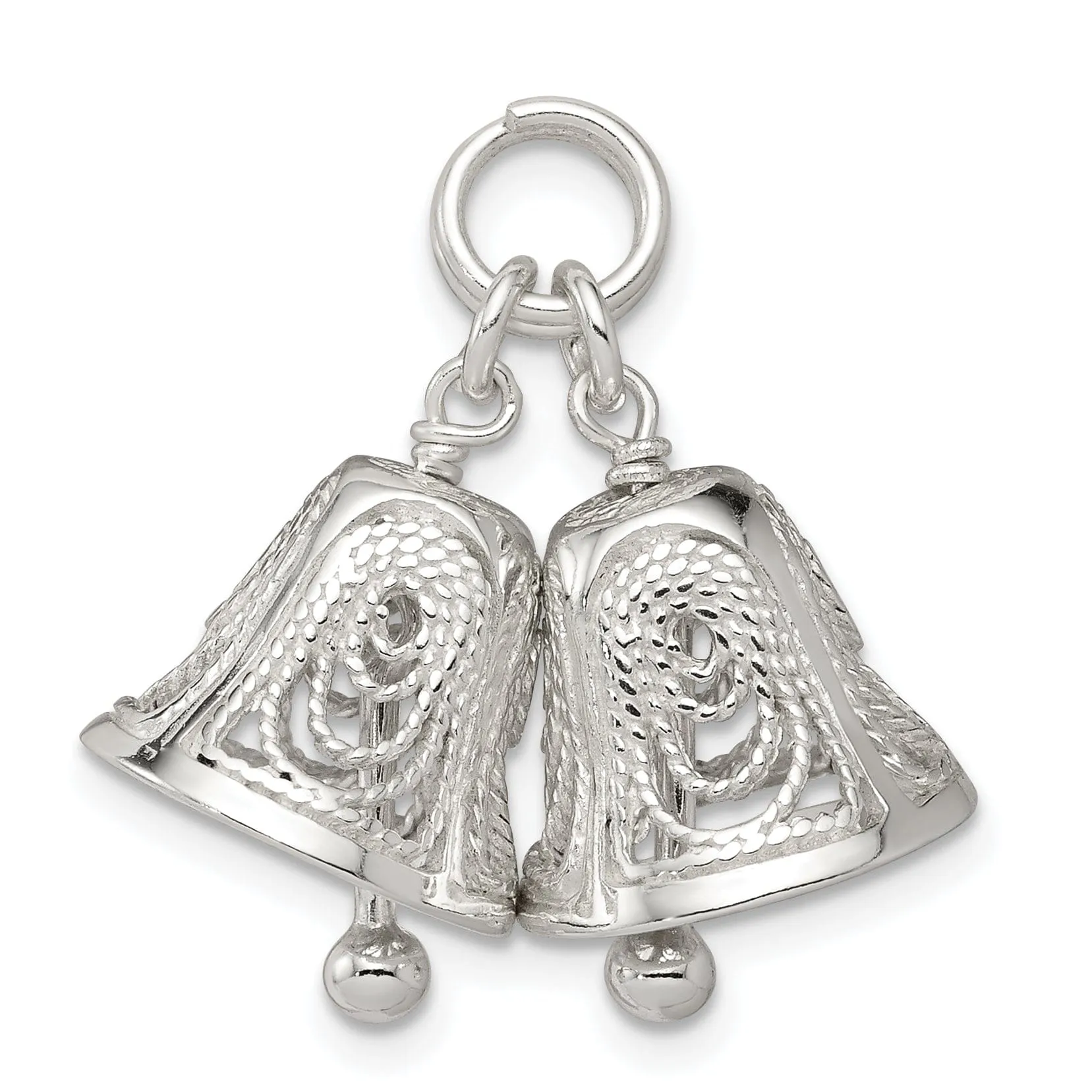 Sterling Silver Filigree Moveable Bells Charm