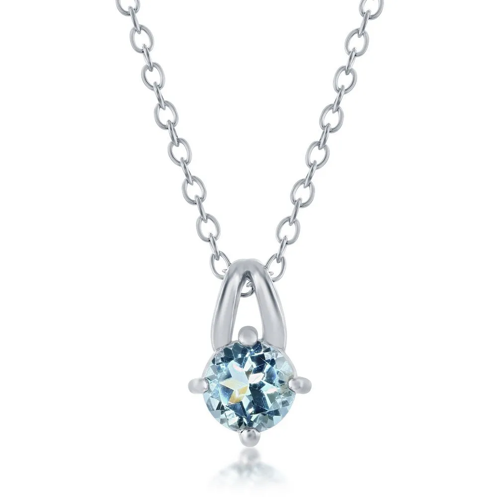 Sterling Silver Four Prong 5mm Round Blue Topaz Necklace (98710)