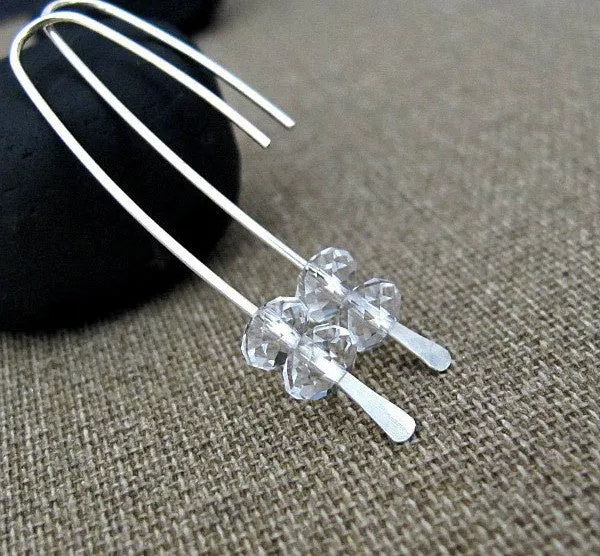 Sterling Silver Long Earrings w/h Quartz Crystals