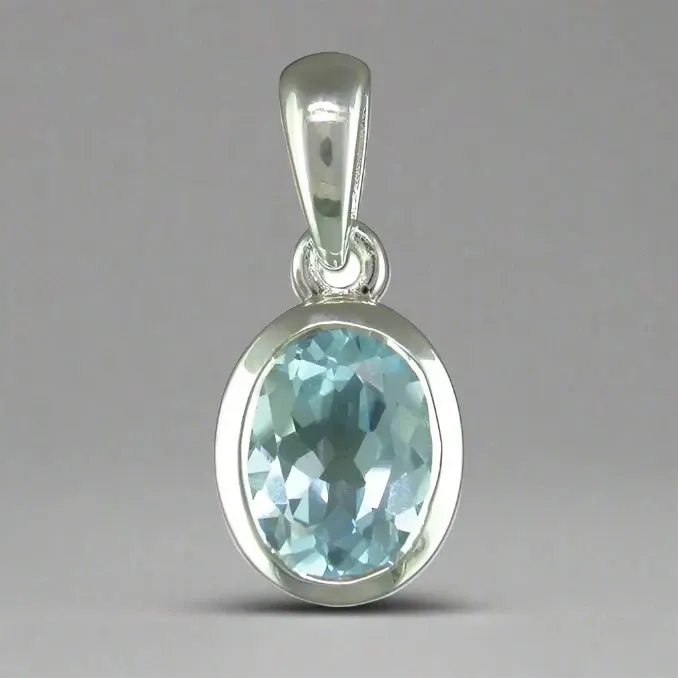 Sterling Silver Oval Blue Topaz Necklace