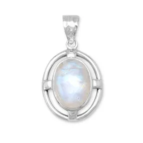 Sterling Silver Oval Rainbow Moonstone Pendant