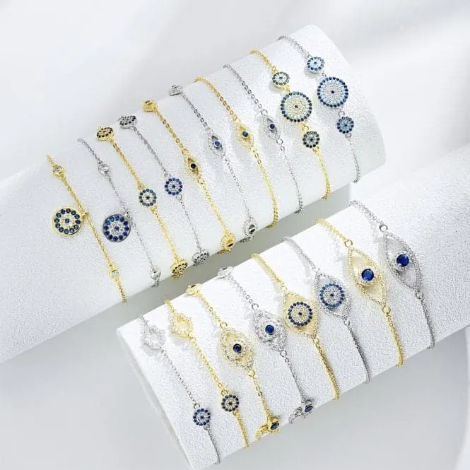 Sterling Silver Rhodium Plated Sparkling Zirconia Evil Eye Bracelet ERLB051