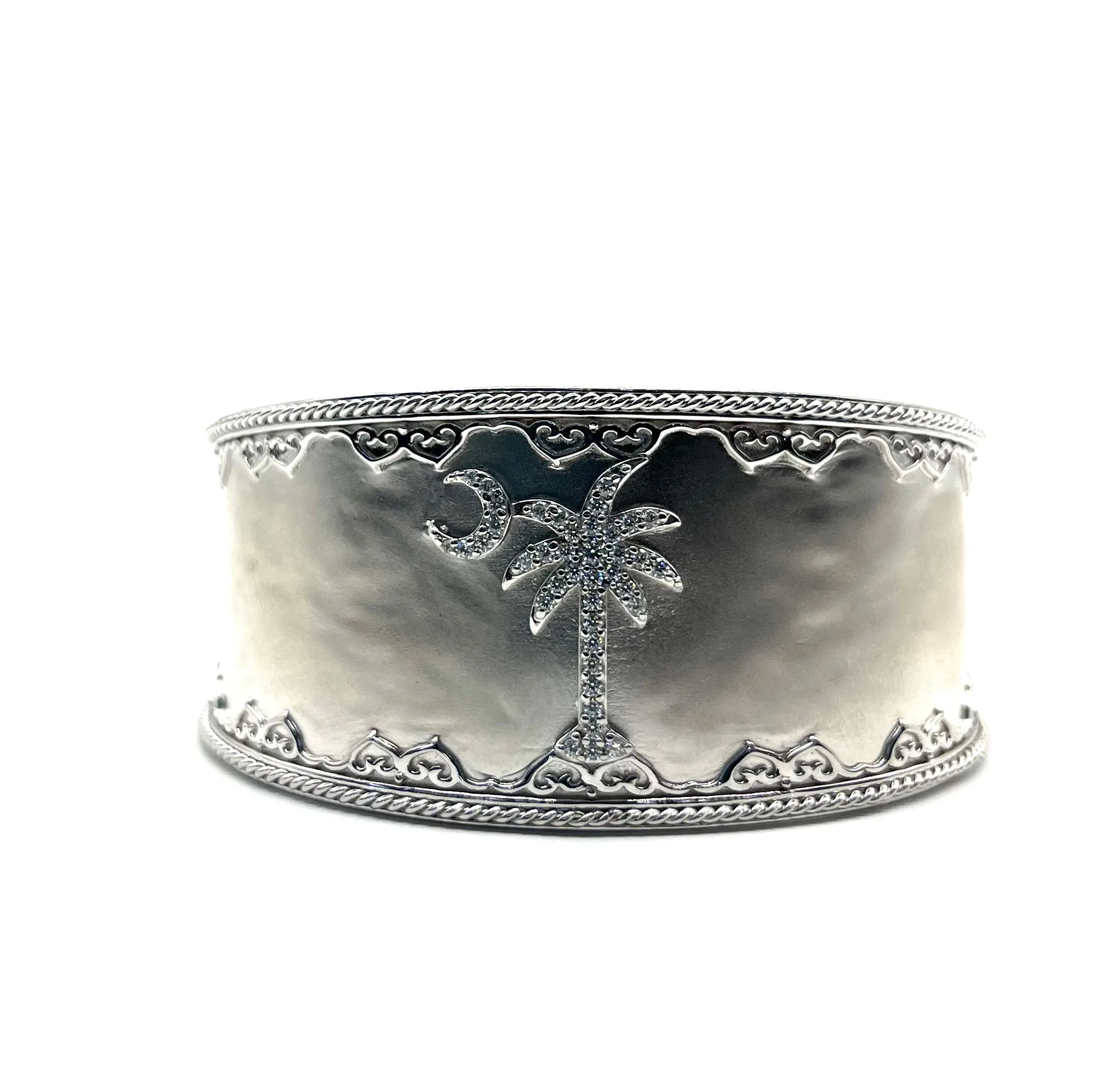 Sterling Silver SC Palm Tree Cuff Bangle