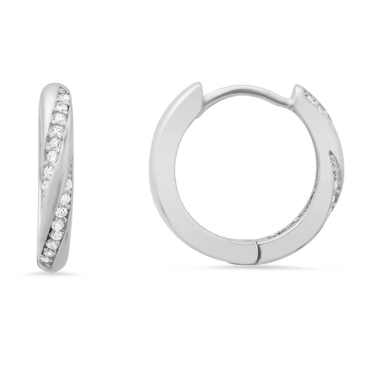 Sterling Silver Swirl CZ 15mm Hoop Earrings