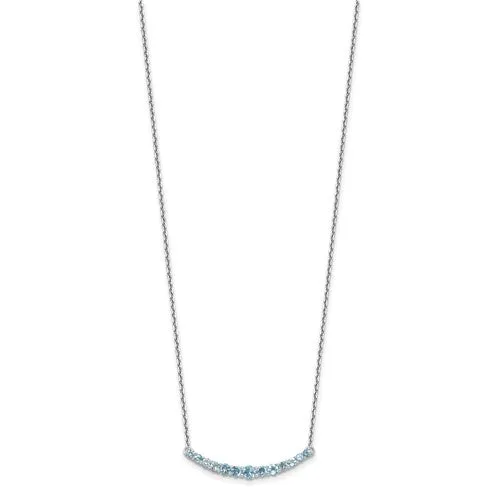 Sterling Silver Swiss Blue Topaz Lined Curved Bar Pendant Necklace