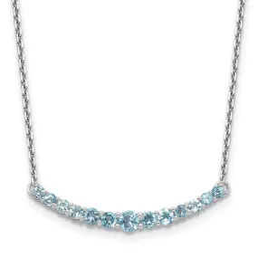 Sterling Silver Swiss Blue Topaz Lined Curved Bar Pendant Necklace