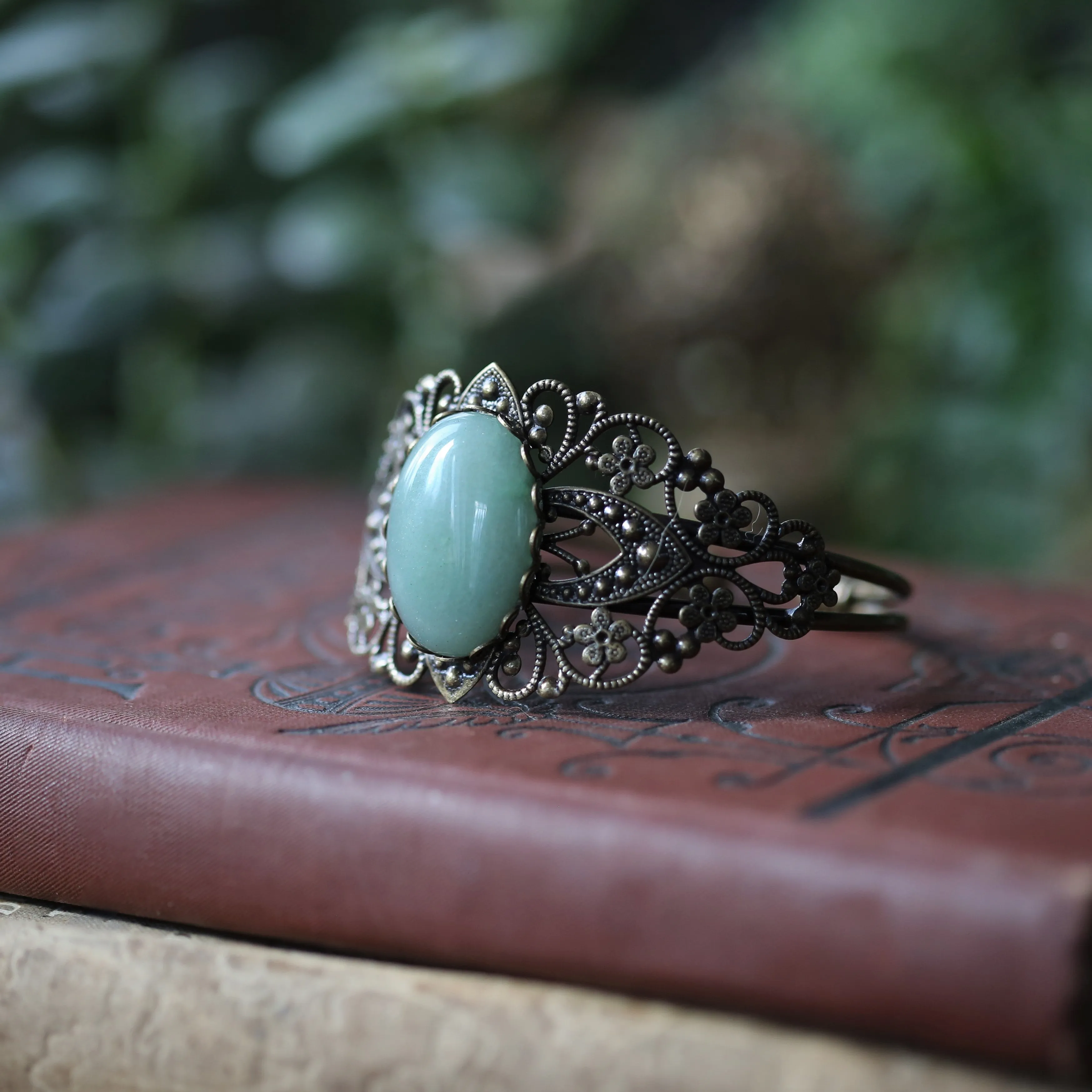 Stone Cuff Bracelet - Tree Agate, Russian Serpentine, Aventurine, Unakite