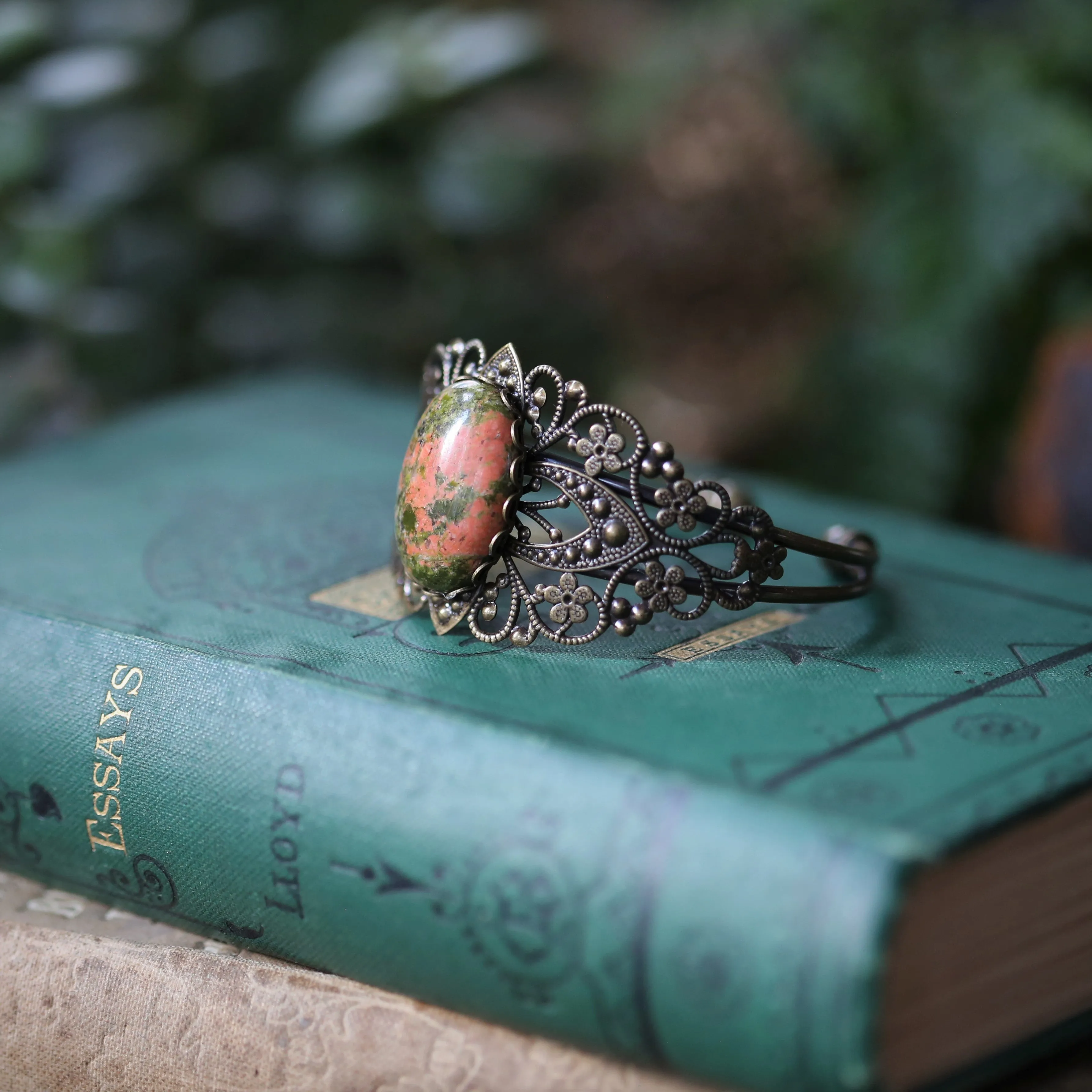 Stone Cuff Bracelet - Tree Agate, Russian Serpentine, Aventurine, Unakite