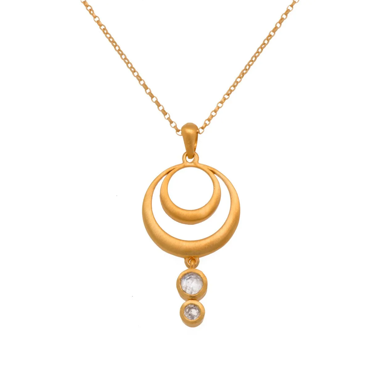 Strength Double Circle Rainbow Moonstone 24K Gold Vermeil Pendant