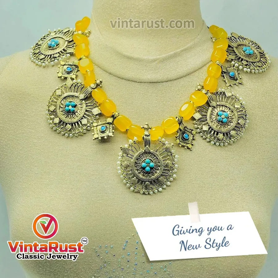 Stunning Yellow Stones Beaded Vintage Necklace