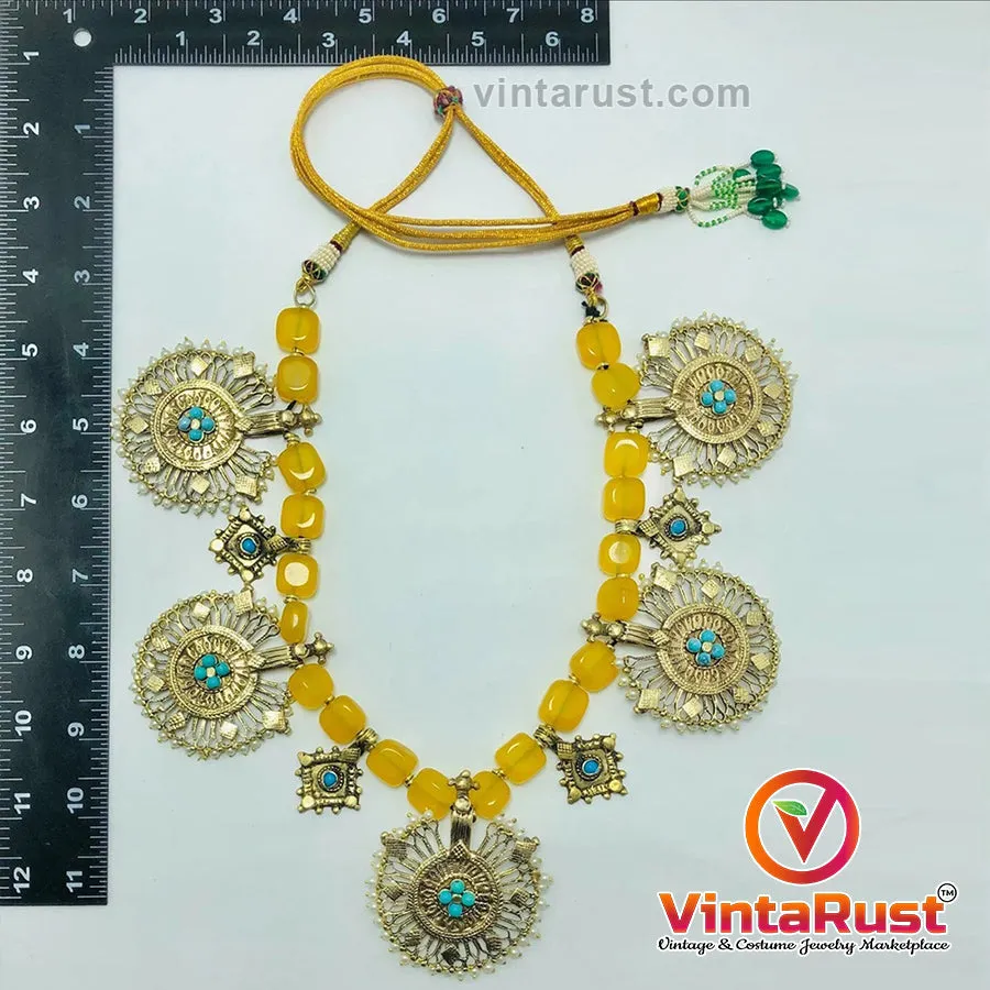 Stunning Yellow Stones Beaded Vintage Necklace