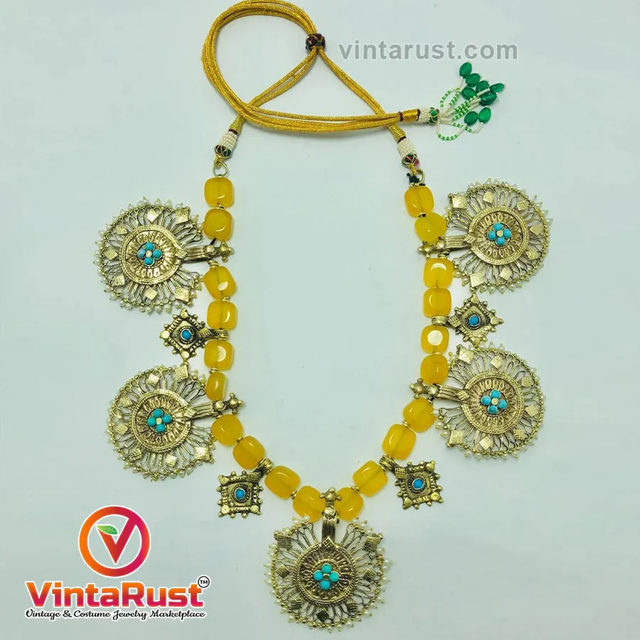 Stunning Yellow Stones Beaded Vintage Necklace