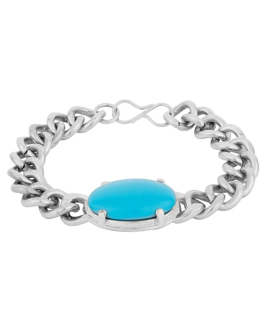 Stylish silver Plated, Blue Stone Studded Chain Bracelate for Men