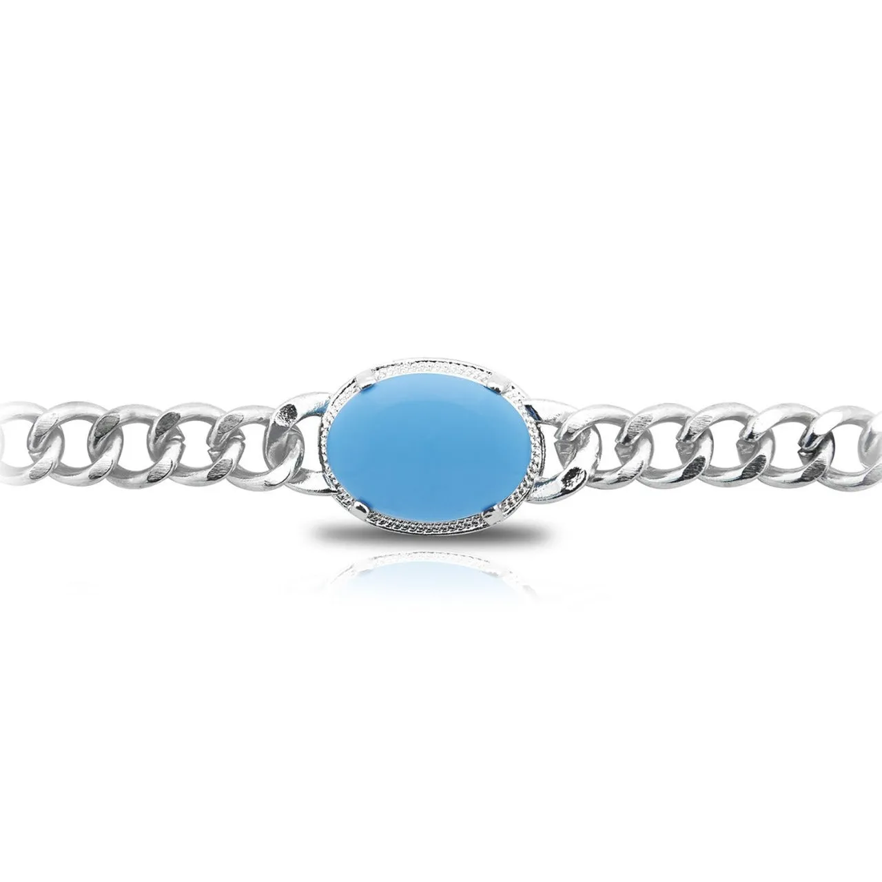 Stylish silver Plated, Blue Stone Studded Chain Bracelate for Men