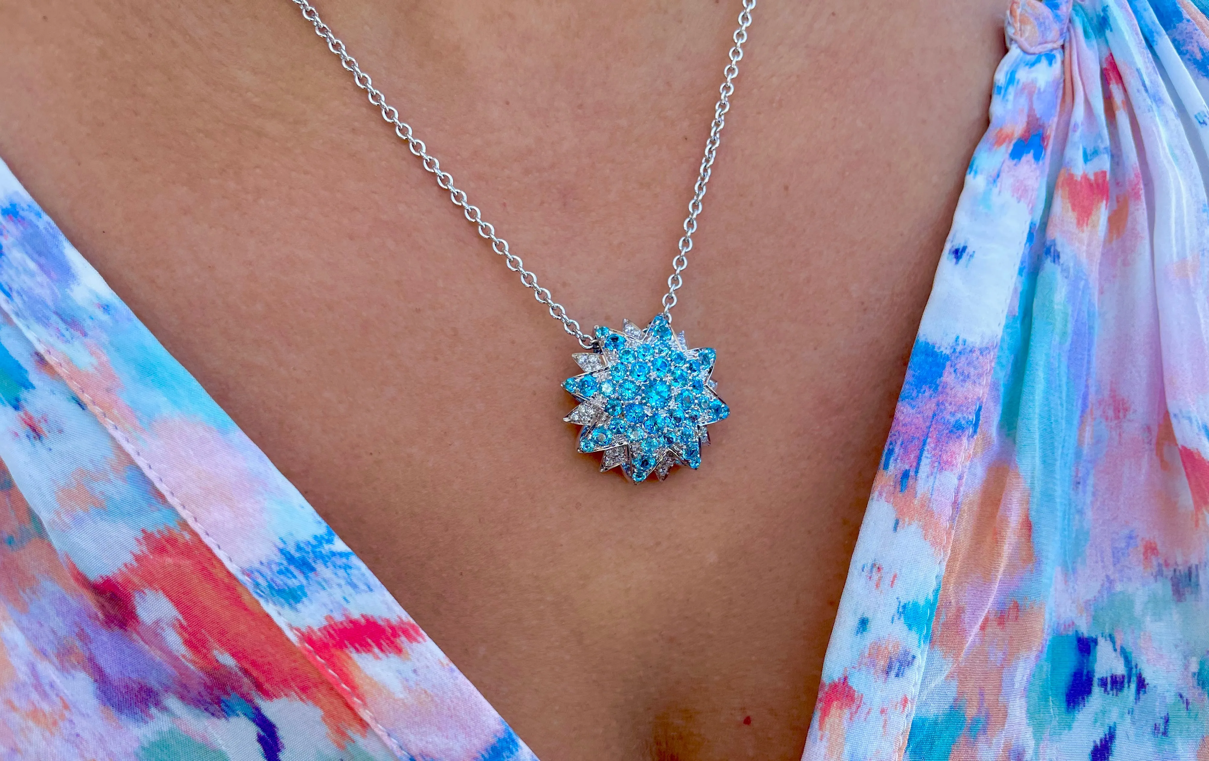 Sunburst Blue Topaz & Diamond Necklace