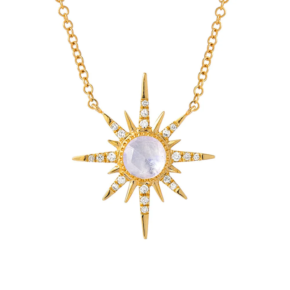 Sunburst Rainbow Moonstone & Diamond Necklace