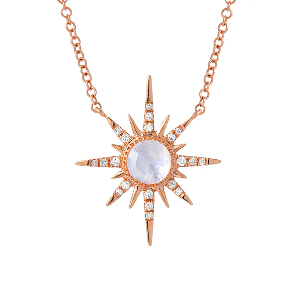 Sunburst Rainbow Moonstone & Diamond Necklace