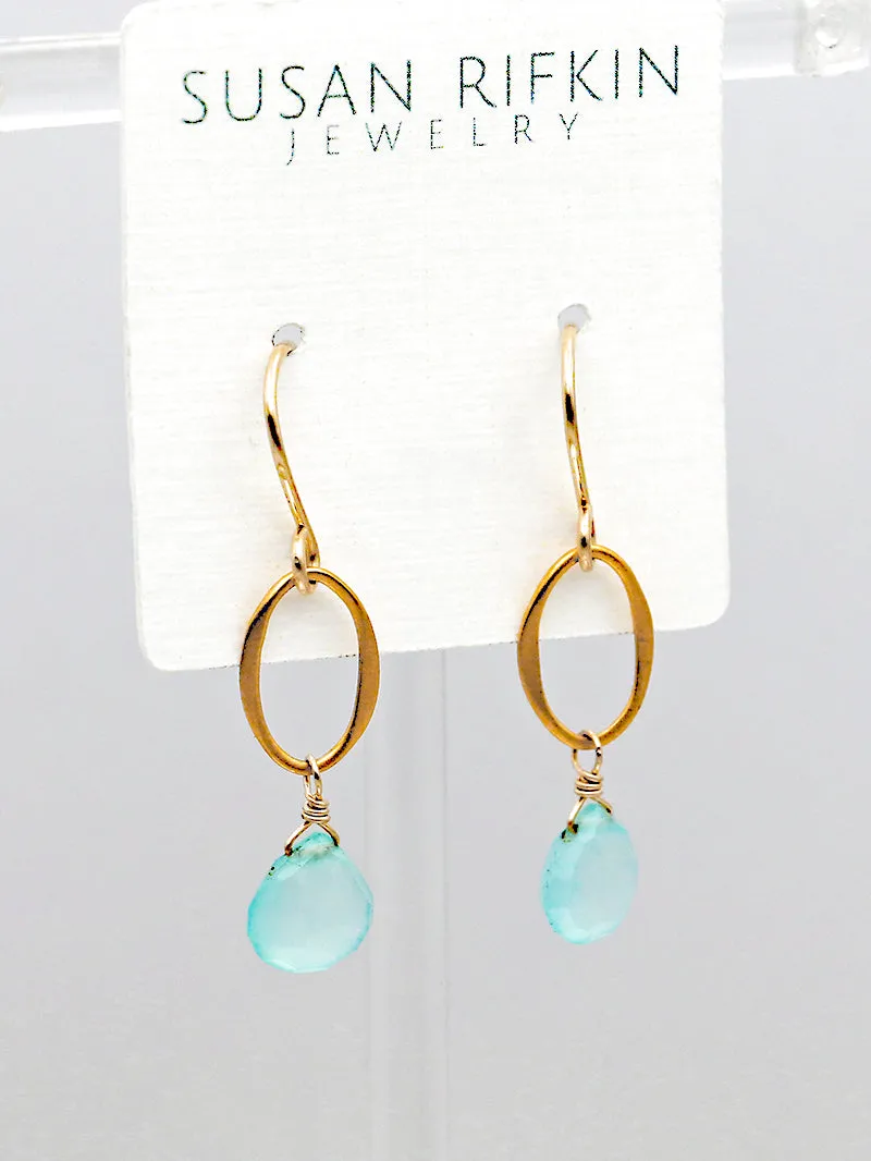 Susan Rifkin Aqua Chalcedony Teardrop Earrings | 14k Gold Filled