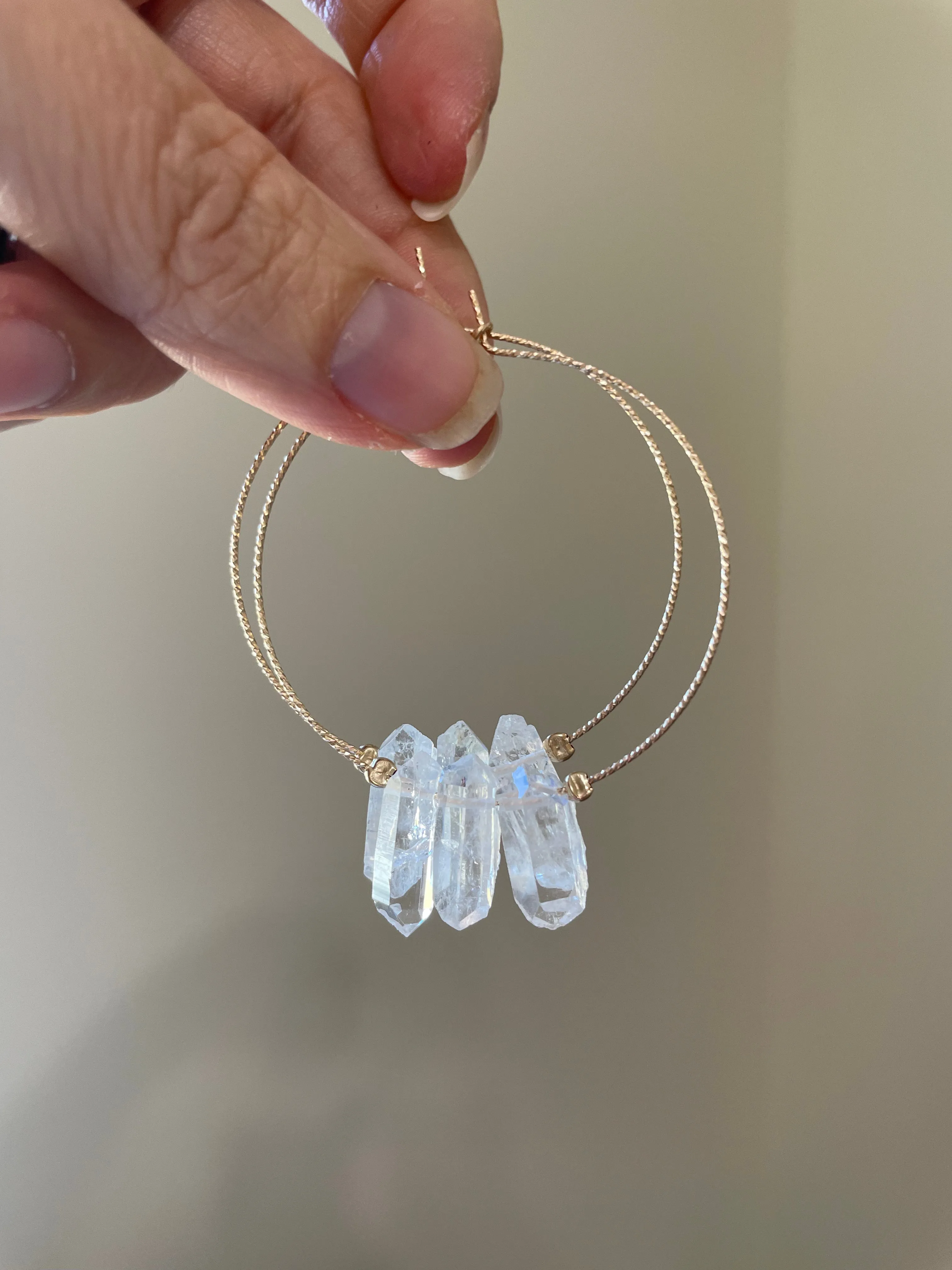 Thin Clear Quartz Boho Hoops