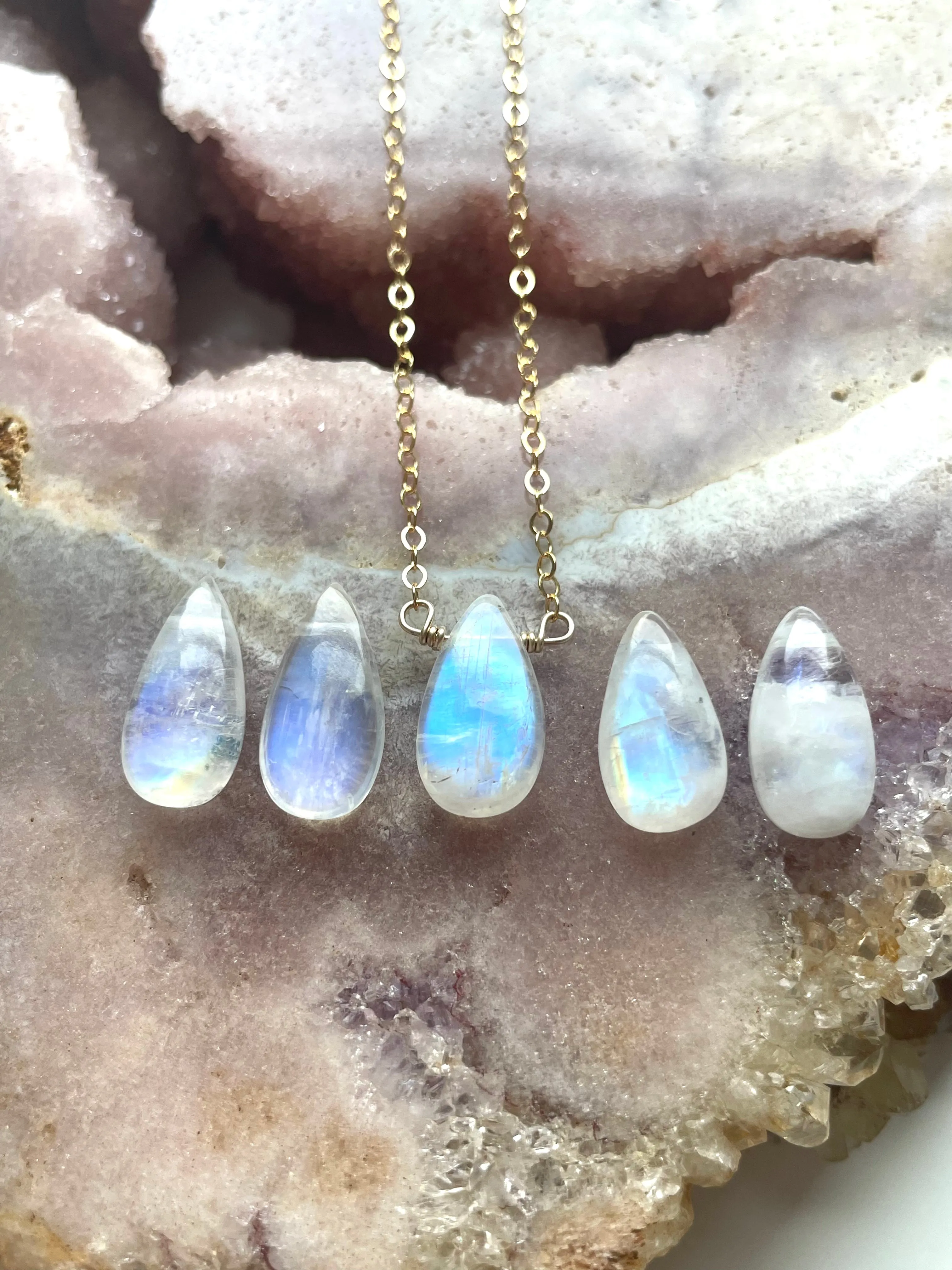 Tiny Rainbow Moonstone Pendant Necklace Sterling Silver or Gold Filled