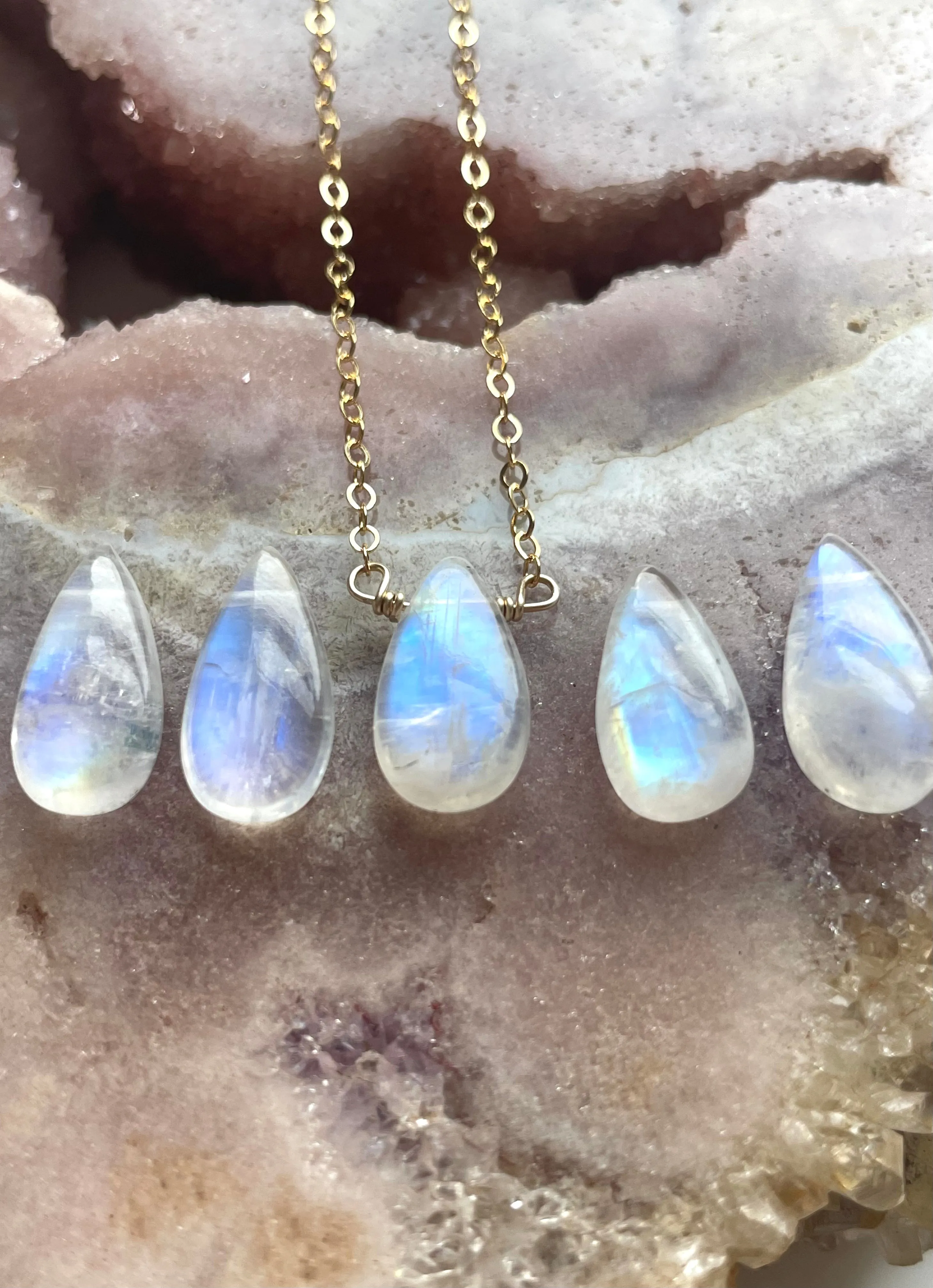 Tiny Rainbow Moonstone Pendant Necklace Sterling Silver or Gold Filled