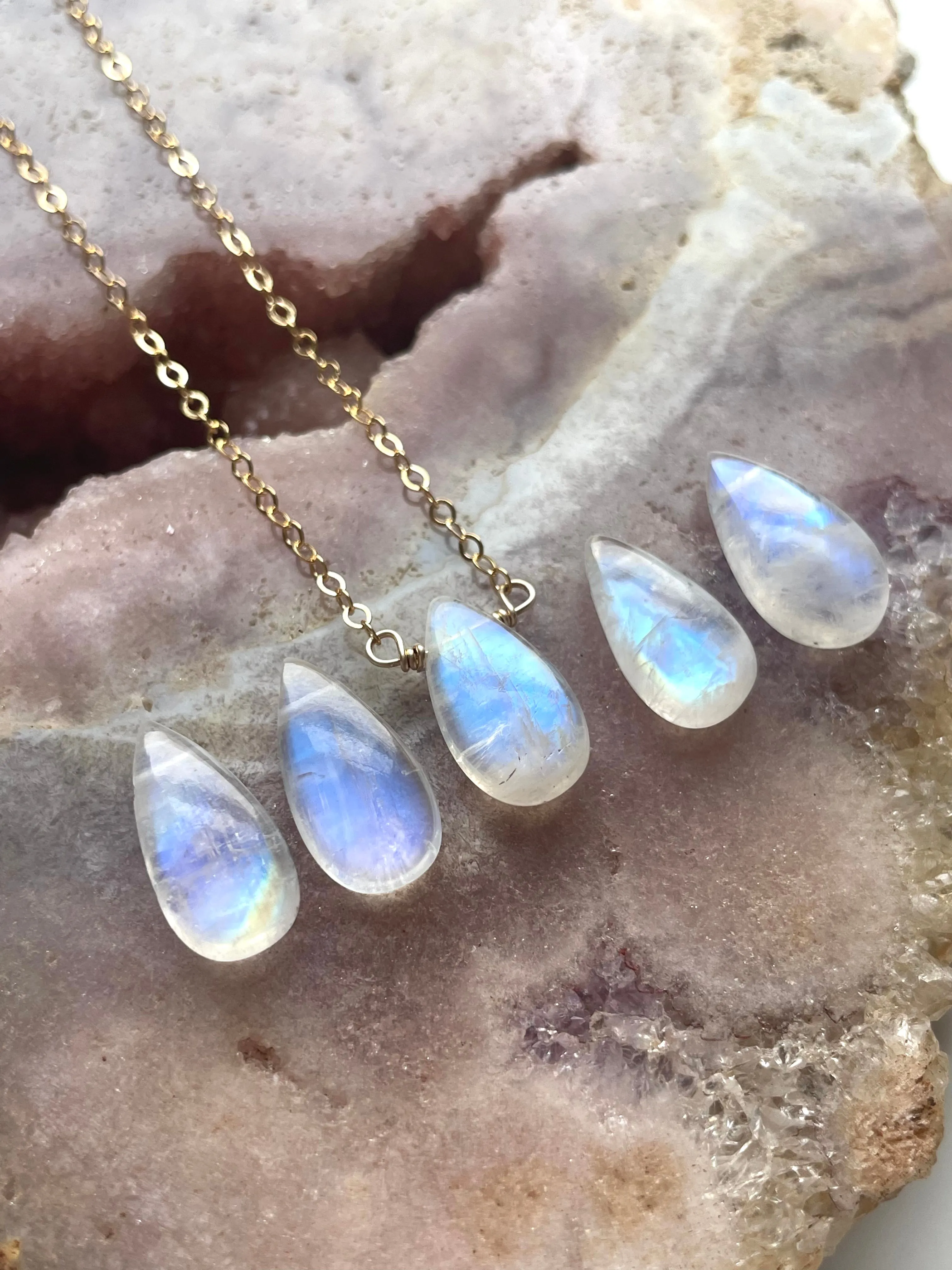 Tiny Rainbow Moonstone Pendant Necklace Sterling Silver or Gold Filled