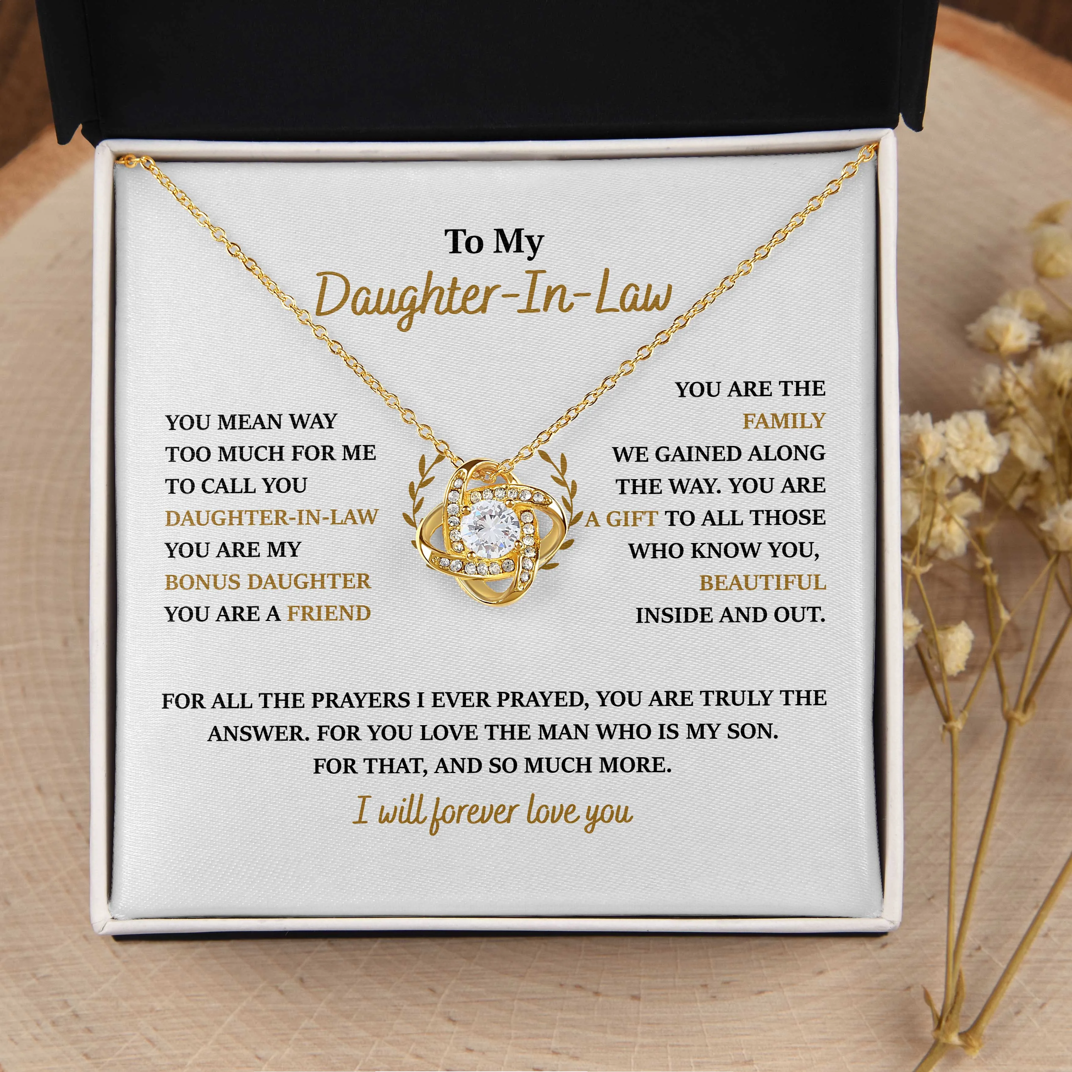 To My Daughter-In-Law Necklace - You Are My Bonus Daughter, I Will Forever Love You, Love Knot Necklace